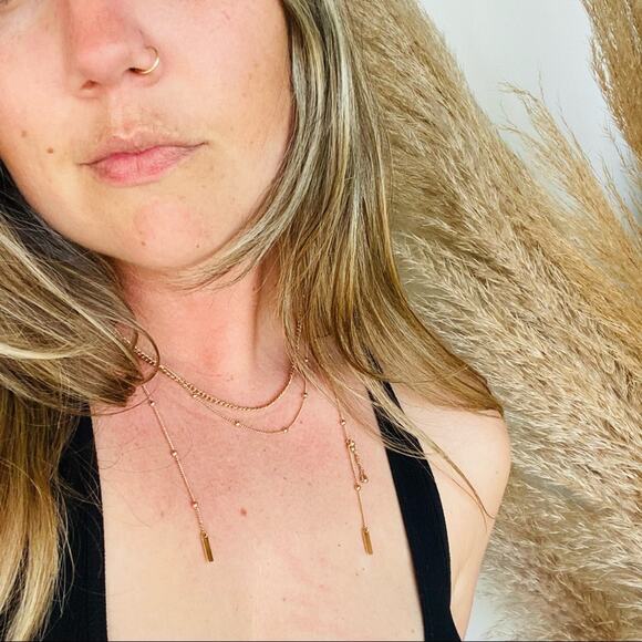 NORDSTROM REVOLVE Gold Wrap Scarf Dangle Drop Beaded Loose Necklace Jewelry - Picture 6 of 6